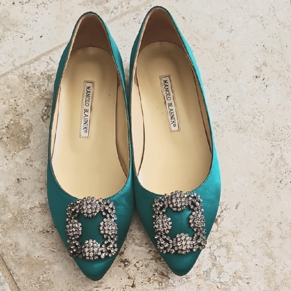 Emerald green Embellished Flats